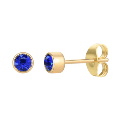Goudkleurige Oorstekers 4mm - Donkerblauw Kristal - oor4604 - Oorbellen kopen# - 4mm - alles - blauw