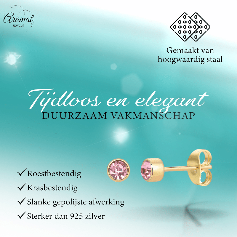 Goudkleurige Oorstekers 4mm - Lichtroze Kristal - oor4613 - Oorbellen kopen# - 4mm - alles - cadeau