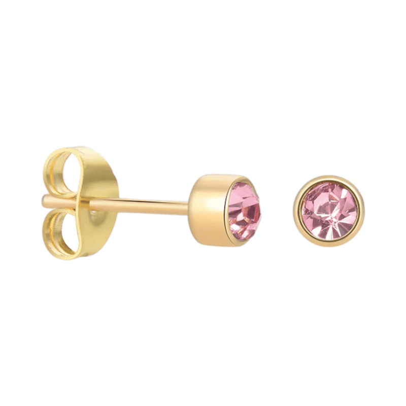 Goudkleurige Oorstekers 4mm - Lichtroze Kristal - oor4613 - Oorbellen kopen# - 4mm - alles - cadeau