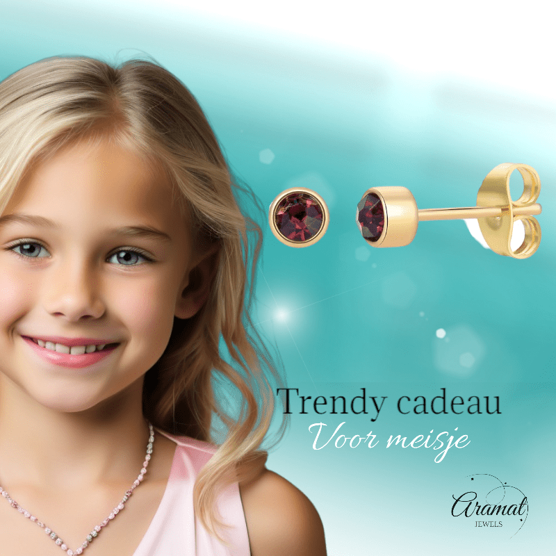 Goudkleurige Oorstekers 4mm - Paars Kristal - oor4608 - Oorbellen kopen# - 4mm - alles - cadeau