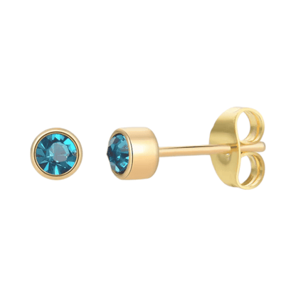 Goudkleurige Oorstekers 4mm - Zeeblauw Kristal - oor4603 - Oorbellen kopen# - 4mm - alles - cadeau