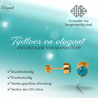 Goudkleurige Oorstekers 5mm - Aqua Blauw Kristal - oor2768 - XE71668 - Oorbellen kopen# - 5mm - alles - Aqua Blauw