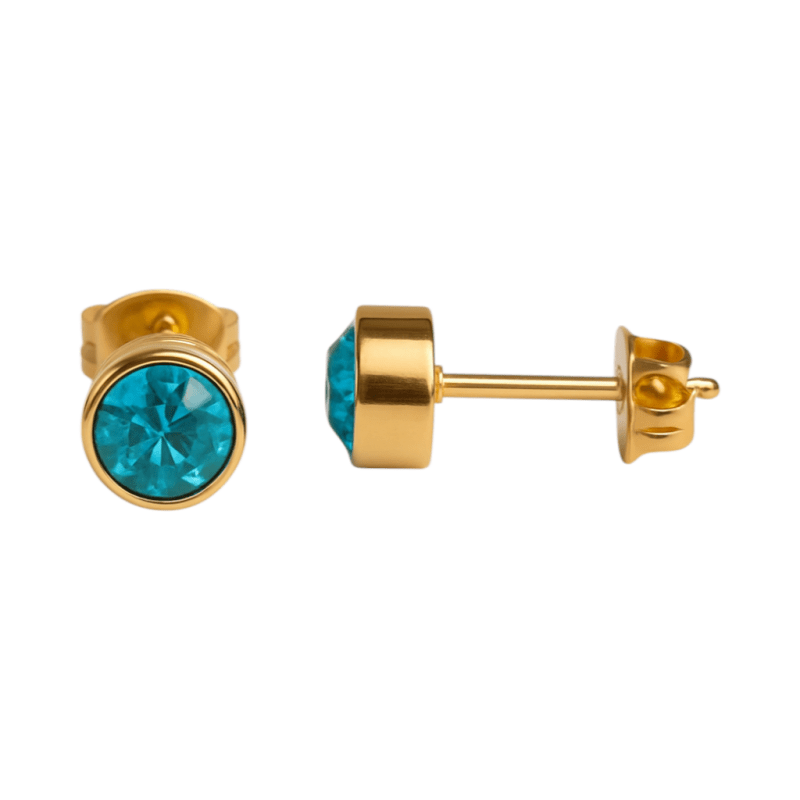 Goudkleurige Oorstekers 5mm - Aqua Blauw Kristal - oor2768 - XE71668 - Oorbellen kopen# - 5mm - alles - Aqua Blauw