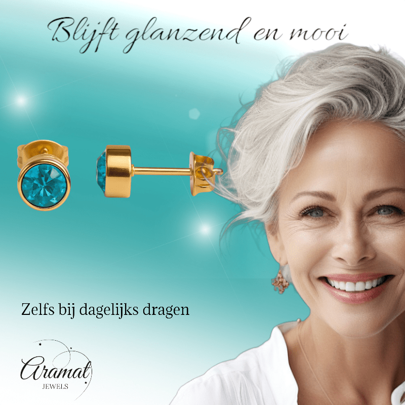 Goudkleurige Oorstekers 5mm - Aqua Blauw Kristal - oor2768 - XE71668 - Oorbellen kopen# - 5mm - alles - Aqua Blauw