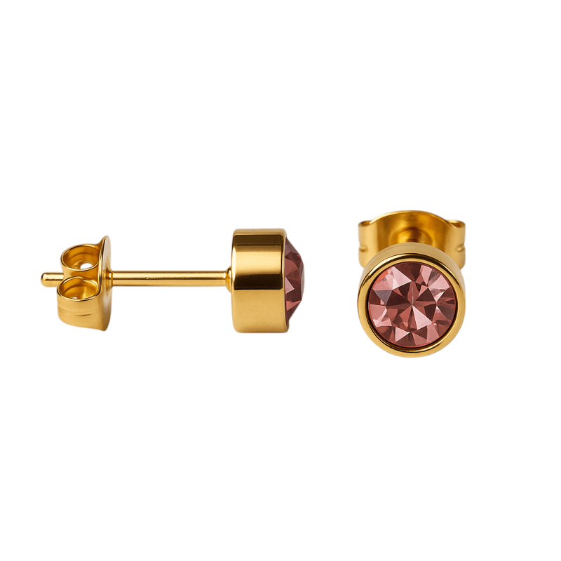 Goudkleurige Oorstekers 5mm - Lichtroze Kristal - oor2775 - XE71666 - Oorbellen kopen# - 5mm - alles - cadeau