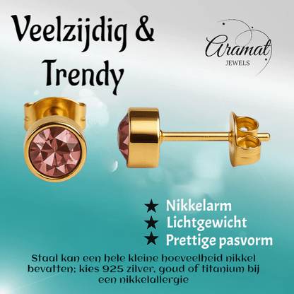 Goudkleurige Oorstekers 5mm - Lichtroze Kristal - oor2775 - XE71666 - Oorbellen kopen# - 5mm - alles - cadeau