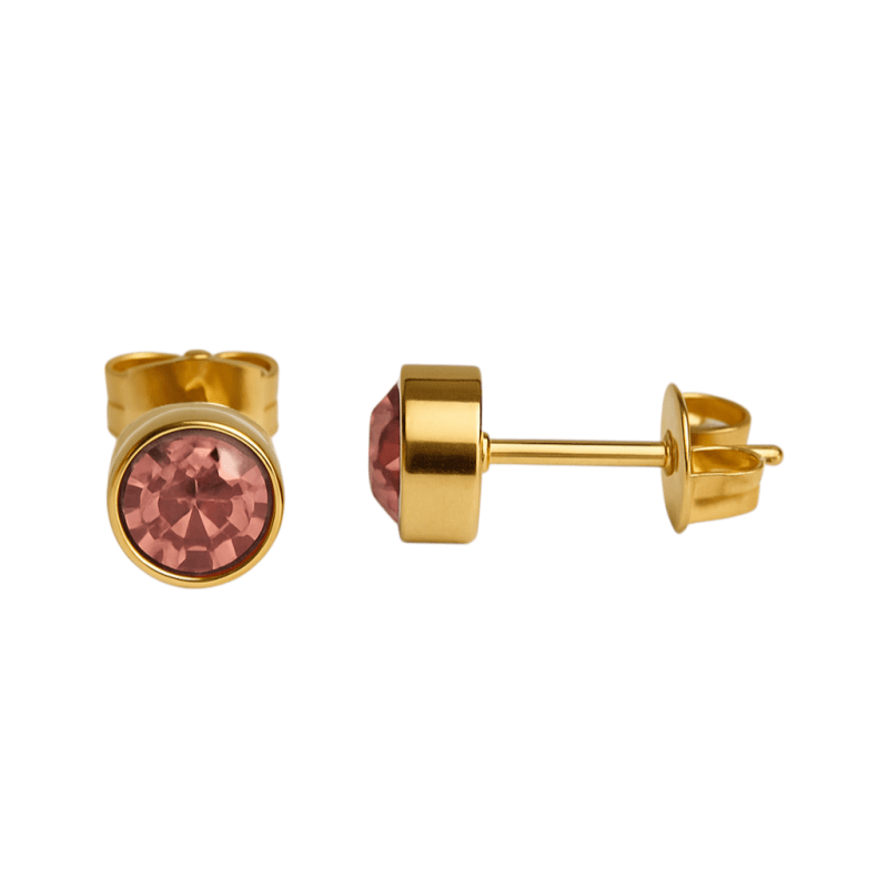 Goudkleurige Oorstekers 6mm - Lichtroze Kristal - oor2765 - XE71666 - Oorbellen kopen# - 6mm - alles - cadeau