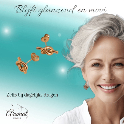 Goudkleurige Oorstekers met Knoop – 14x5,5mm RVS - oor6352 - 557085 - Oorbellen kopen# - 14mm - alles - cadeau