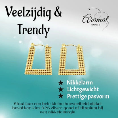 Goudkleurige Rechthoekige Creolen 28x20mm - Stainless Steel - Trendy - oor6252 - 73289 - Oorringen kopen# - Goudkleur - 28mm - alles