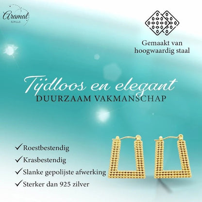 Goudkleurige Rechthoekige Creolen 28x20mm - Stainless Steel - Trendy - oor6252 - 73289 - Oorringen kopen# - Goudkleur - 28mm - alles