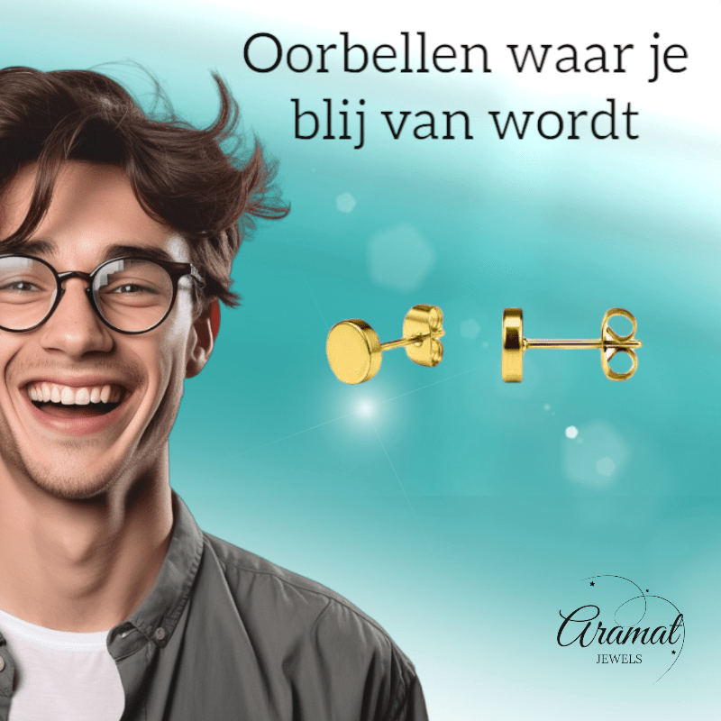 Goudkleurige Ronde Oorstekers RVS 4mm - Aramat Jewels - Oorbellen - cadeautip