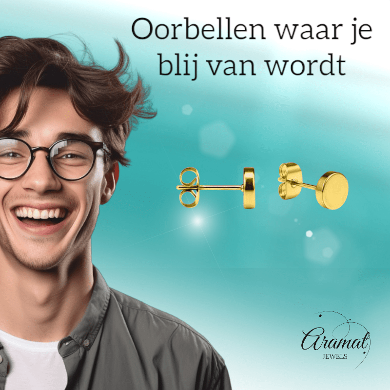 Goudkleurige Ronde Oorstekers RVS 5mm - Aramat Jewels - Oorbellen - cadeautip