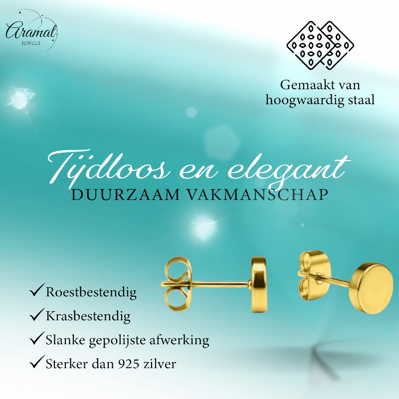 Goudkleurige Ronde Oorstekers RVS 5mm - Aramat Jewels - Oorbellen - cadeautip