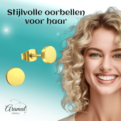 Goudkleurige Ronde Oorstekers RVS 8mm - Aramat Jewels - Oorbellen - cadeautip