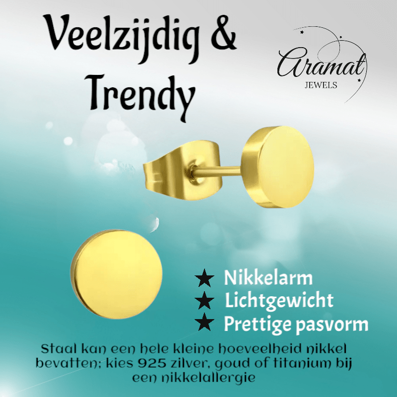 Goudkleurige Ronde Oorstekers RVS 8mm - Aramat Jewels - Oorbellen - cadeautip