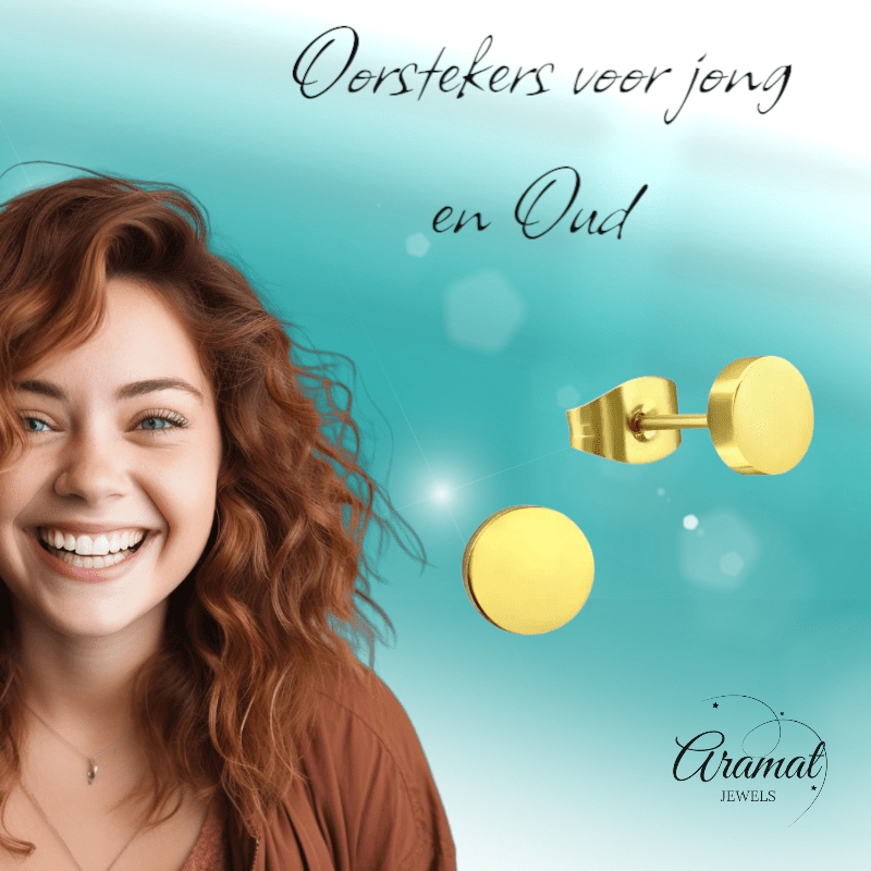 Goudkleurige Ronde Oorstekers RVS 8mm - Aramat Jewels - Oorbellen - cadeautip