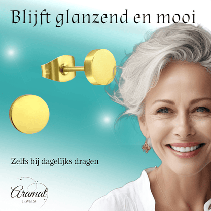 Goudkleurige Ronde Oorstekers RVS 8mm - Aramat Jewels - Oorbellen - cadeautip