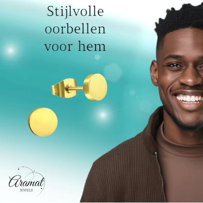 Goudkleurige Ronde Oorstekers RVS 8mm - Aramat Jewels - Oorbellen - cadeautip