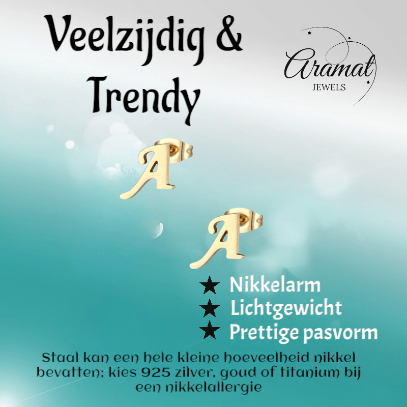 Goudkleurige RVS Letter A oorstekers 10mm - Aramat Jewels - Oorbellen - cadeautip