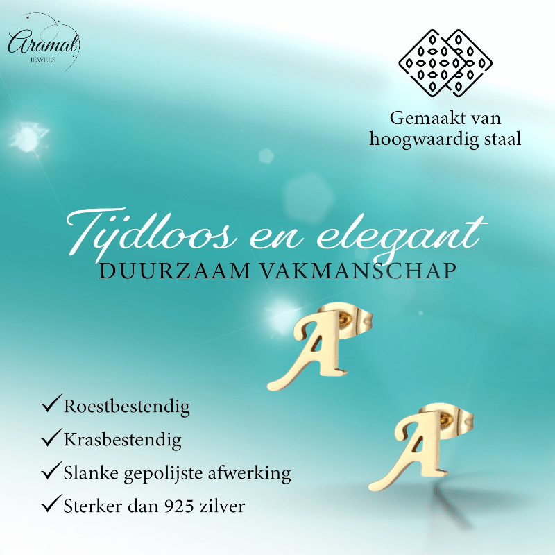 Goudkleurige RVS Letter A oorstekers 10mm - Aramat Jewels - Oorbellen - cadeautip