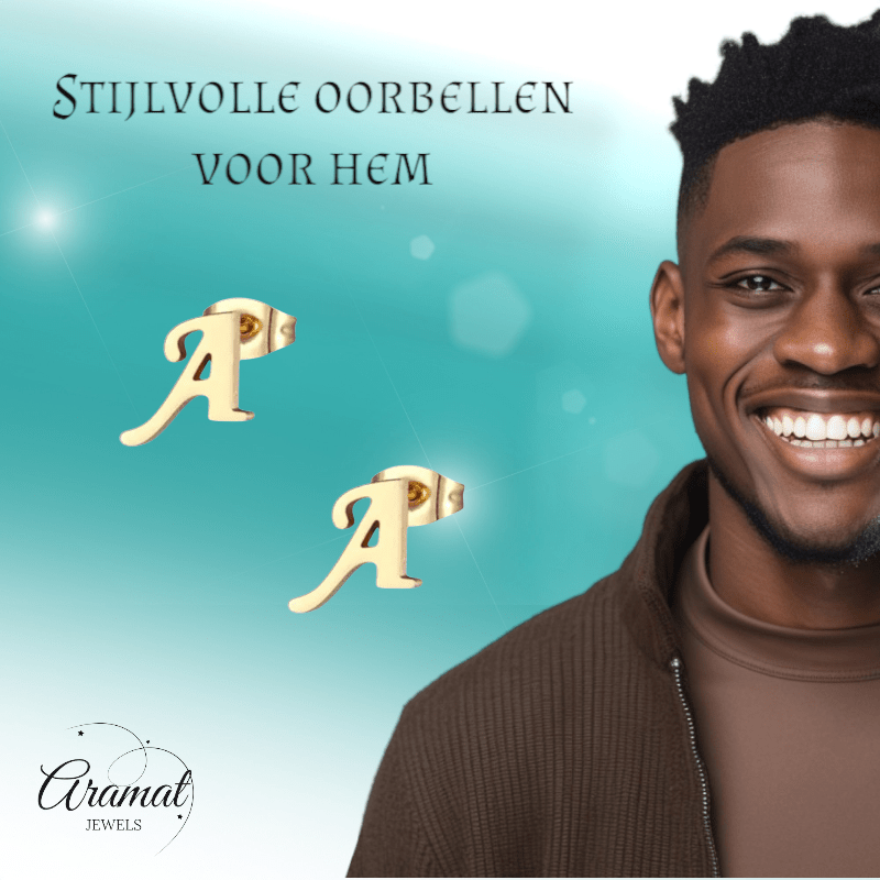 Goudkleurige RVS Letter A oorstekers 10mm - Aramat Jewels - Oorbellen - cadeautip