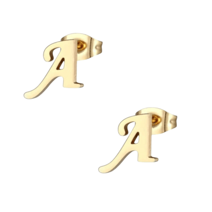 Goudkleurige RVS Letter A oorstekers 10mm - Aramat Jewels - Oorbellen - cadeautip