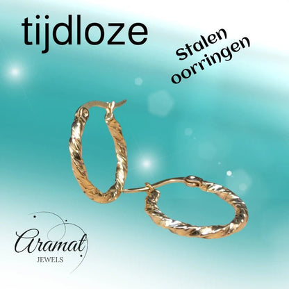 Goudkleurige RVS Oorringen met Gevlochten Design - 20 mm - Aramat Jewels - Oorringen - cadeautip