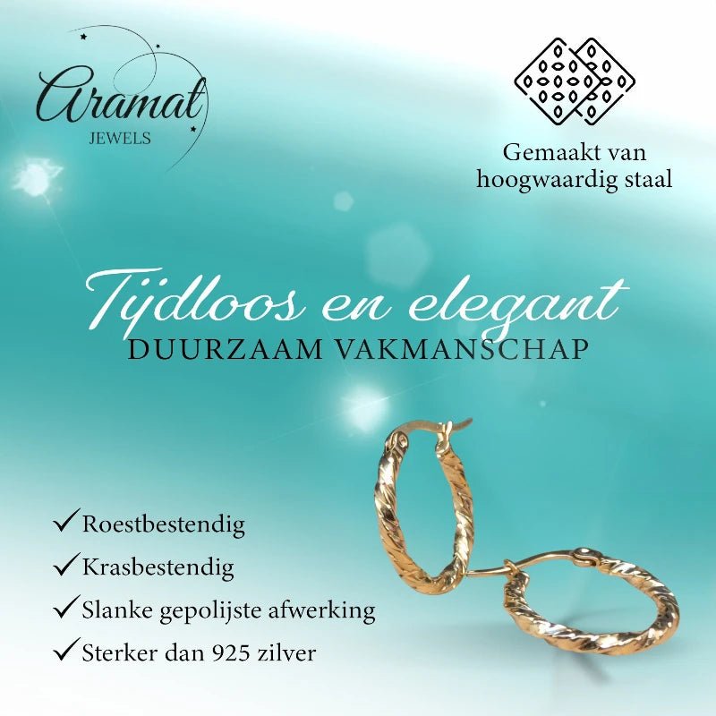Goudkleurige RVS Oorringen met Gevlochten Design - 20 mm - Aramat Jewels - Oorringen - cadeautip
