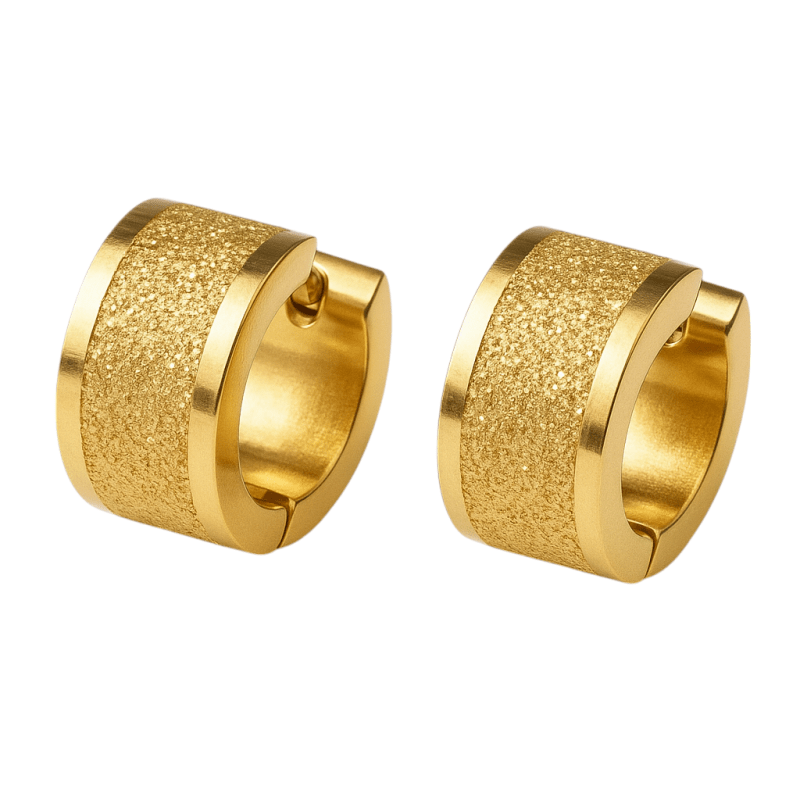 Goudkleurige RVS oorringetjes met sandblasted streep - oor5853 - Oorringen kopen# - 13mm - 7mm - alles