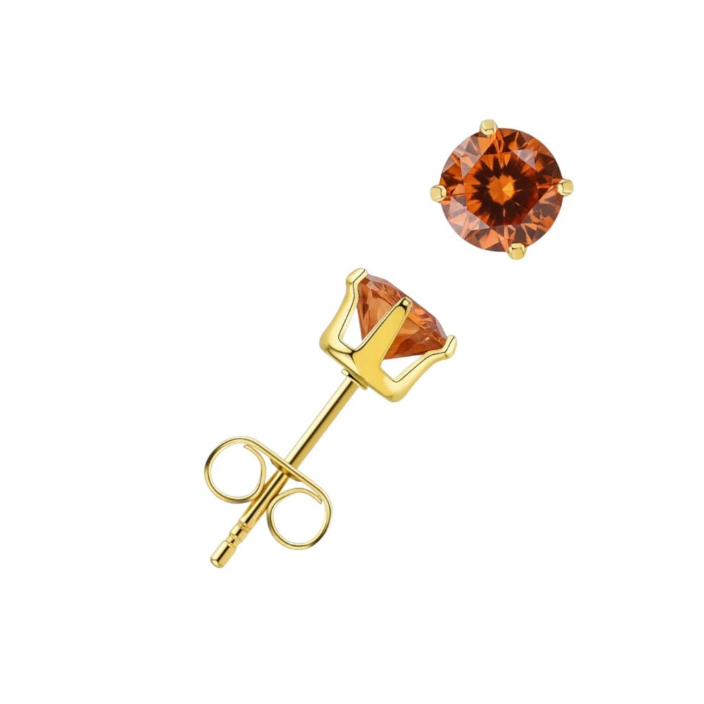Goudkleurige RVS Oorstekers Geboortesteen Juli - Roodoranje Zirkonia - Aramat Jewels - Oorbellen - cadeautip