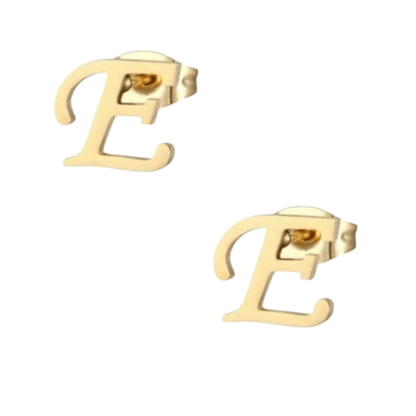 Goudkleurige RVS oorstekers Letter E - Aramat Jewels - Oorbellen - cadeautip