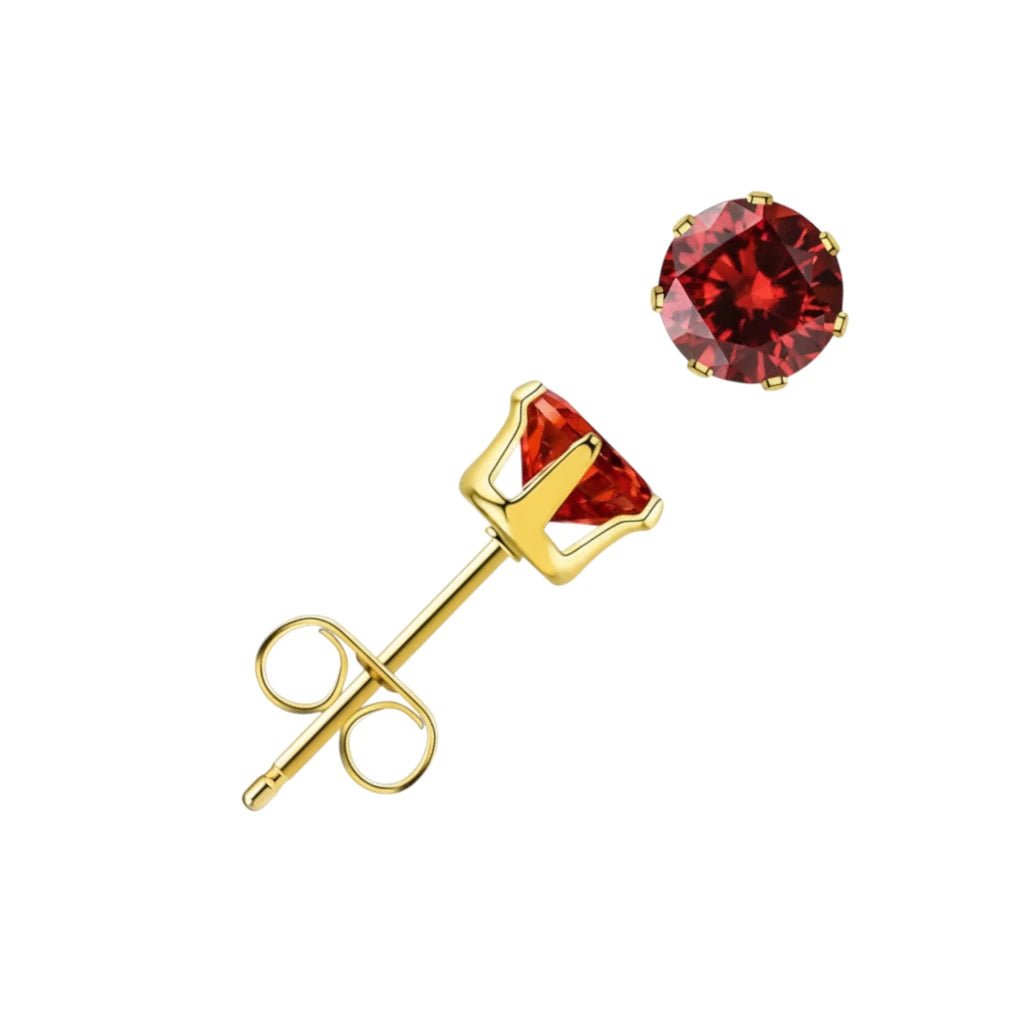 Goudkleurige RVS Oorstekers met Rode Zirkonia - vanaf 3 mm - Aramat Jewels - Oorbellen - cadeautip