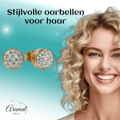 Goudkleurige Shamballa Kristallen Oorbellen - Aramat Jewels - Oorbellen - cadeautip