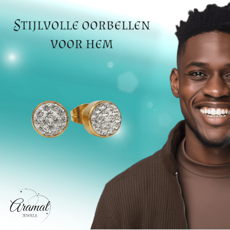 Goudkleurige Shamballa Kristallen Oorbellen - Aramat Jewels - Oorbellen - cadeautip