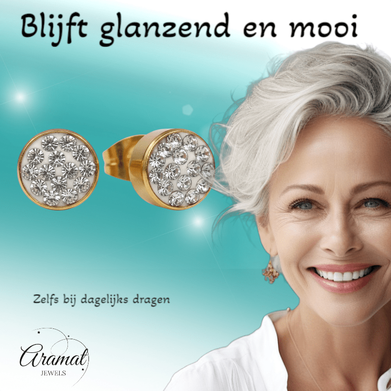 Goudkleurige Shamballa Kristallen Oorbellen - Aramat Jewels - Oorbellen - cadeautip