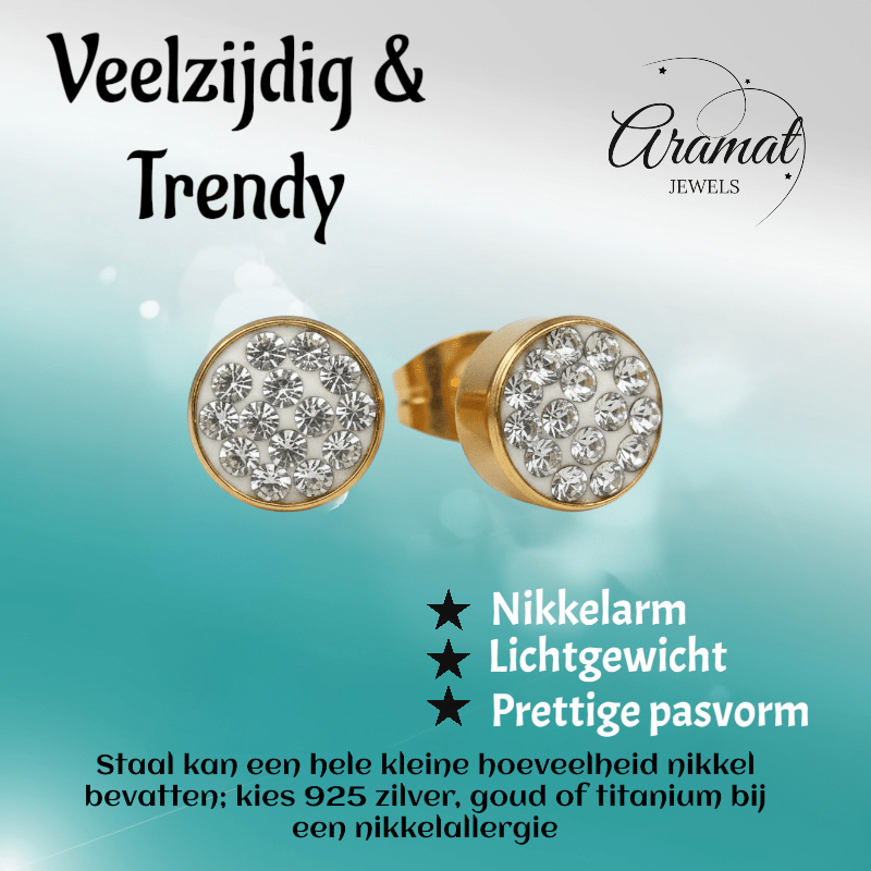 Goudkleurige Shamballa Kristallen Oorbellen - Aramat Jewels - Oorbellen - cadeautip