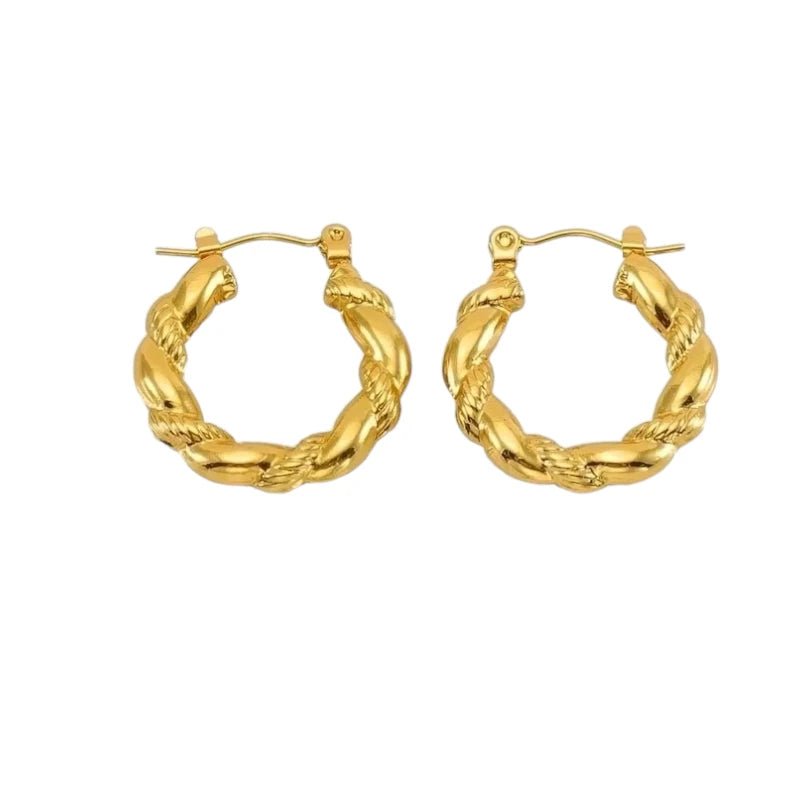 Goudkleurige Stainless Steel Oorringen 22mm - Gedraaid - Creolen - Aramat Jewels - Oorringen - cadeautip