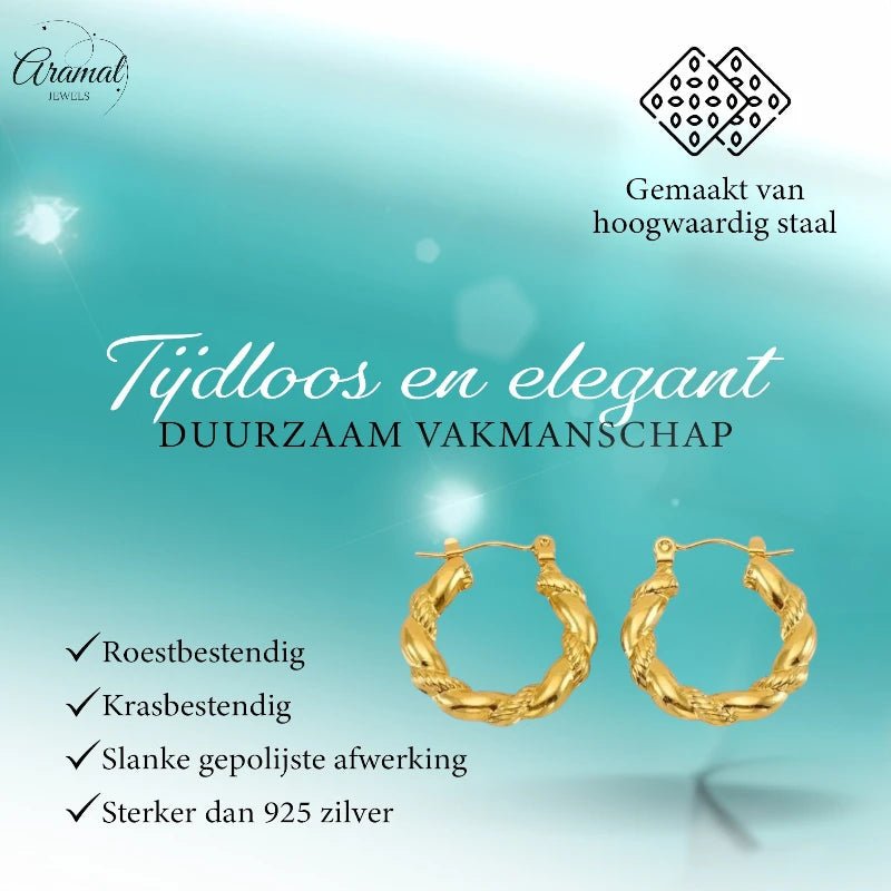 Goudkleurige Stainless Steel Oorringen 22mm - Gedraaid - Creolen - Aramat Jewels - Oorringen - cadeautip