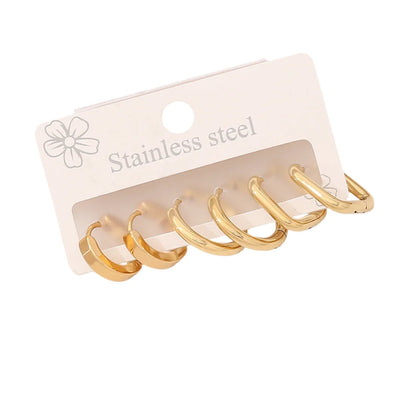 Goudkleurige stainless steel oorringen set – 2x rond + 1x vierkant – 3 paar - set20 - 153018 - Oorringen kopen# - alles - cadeau - dames