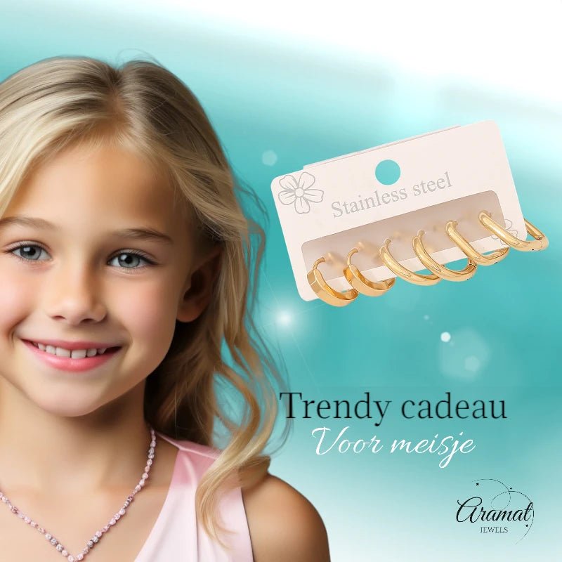 Goudkleurige stainless steel oorringen set – 2x rond + 1x vierkant – 3 paar - set20 - 153018 - Oorringen kopen# - alles - cadeau - dames