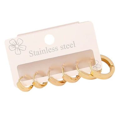 Goudkleurige stainless steel oorringen set – 3 maten ronde huggies – 3 paar - set32 - 153017 - Oorbellen kopen# - alles - cadeau - dames