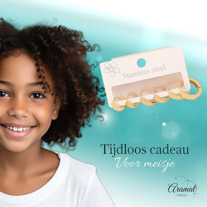 Goudkleurige stainless steel oorringen set – 3 maten ronde huggies – 3 paar - set32 - 153017 - Oorbellen kopen# - alles - cadeau - dames