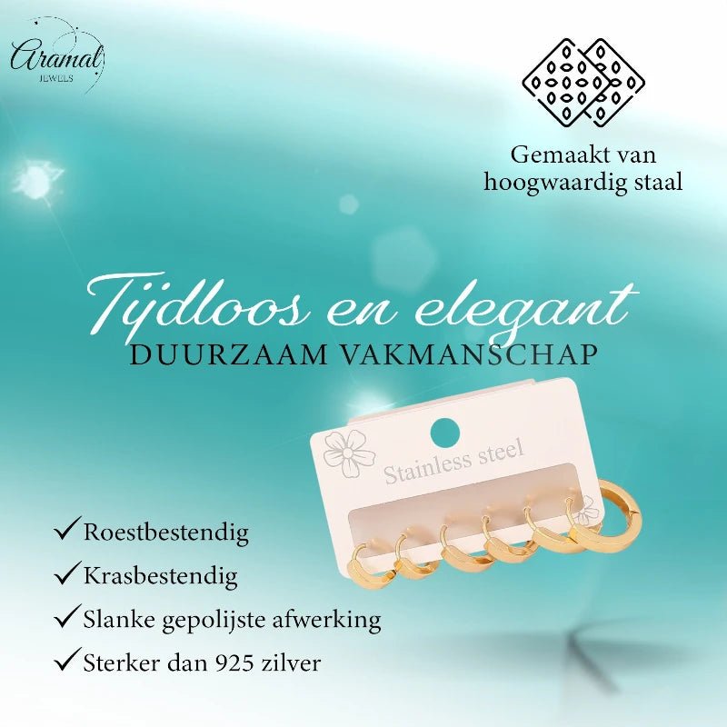 Goudkleurige stainless steel oorringen set – 3 maten ronde huggies – 3 paar - set32 - 153017 - Oorbellen kopen# - alles - cadeau - dames