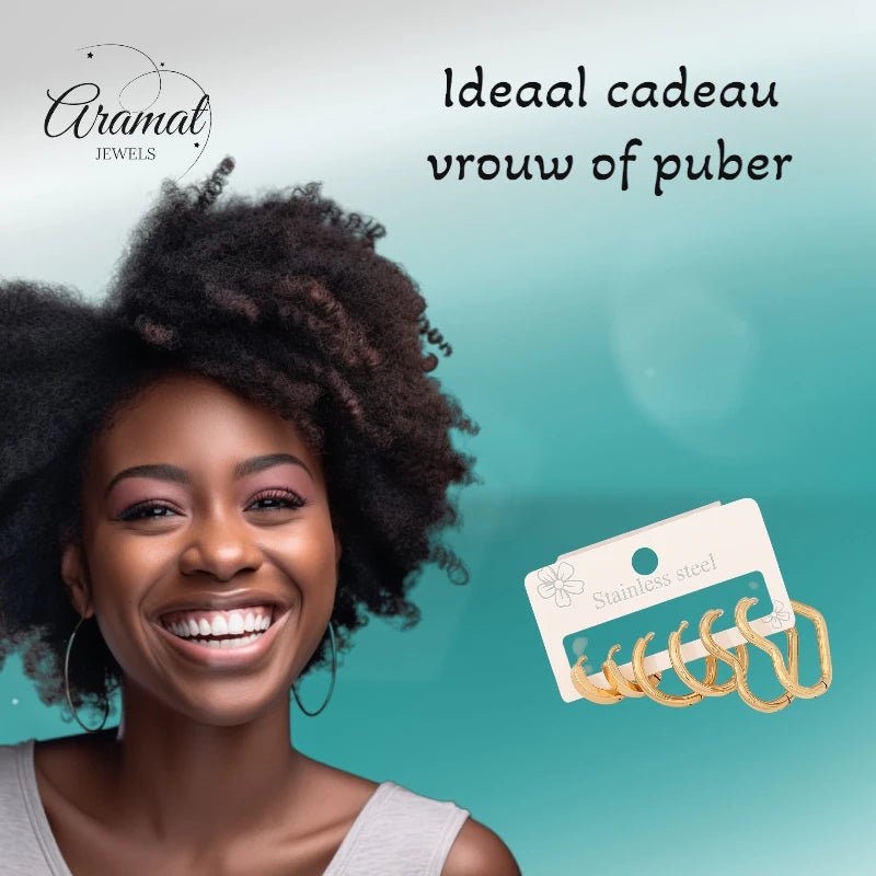 Goudkleurige stainless steel oorringenset – 2x rond + 1x hart – 3 maten - set19 - 153013 - Oorringen kopen# - alles - cadeau - dames