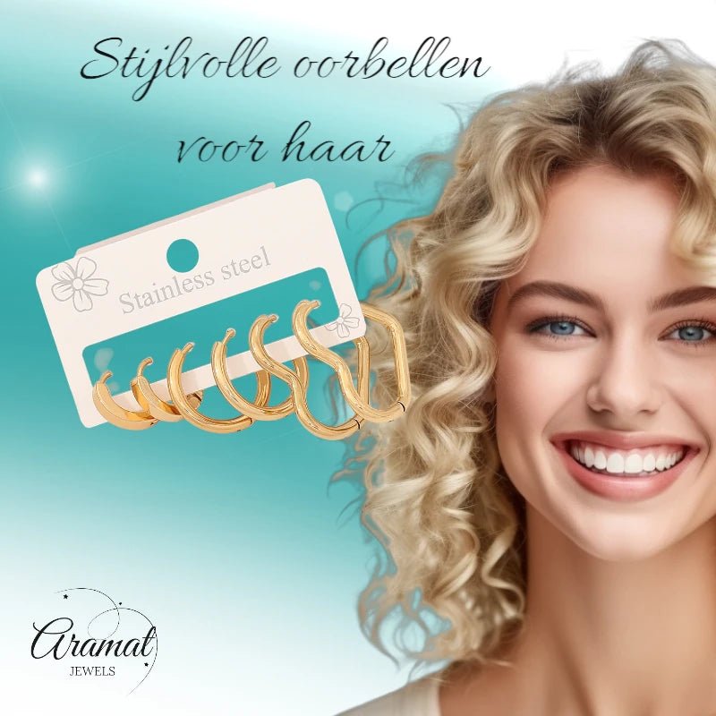 Goudkleurige stainless steel oorringenset – 2x rond + 1x hart – 3 maten - set19 - 153013 - Oorringen kopen# - alles - cadeau - dames