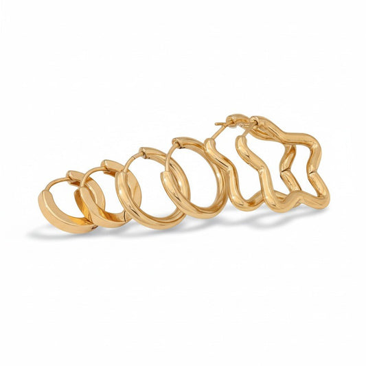 Goudkleurige stainless steel oorringenset – 2x rond + 1x stervormig – 3 paar - Aramat Jewels - Sieradensets - cadeautip