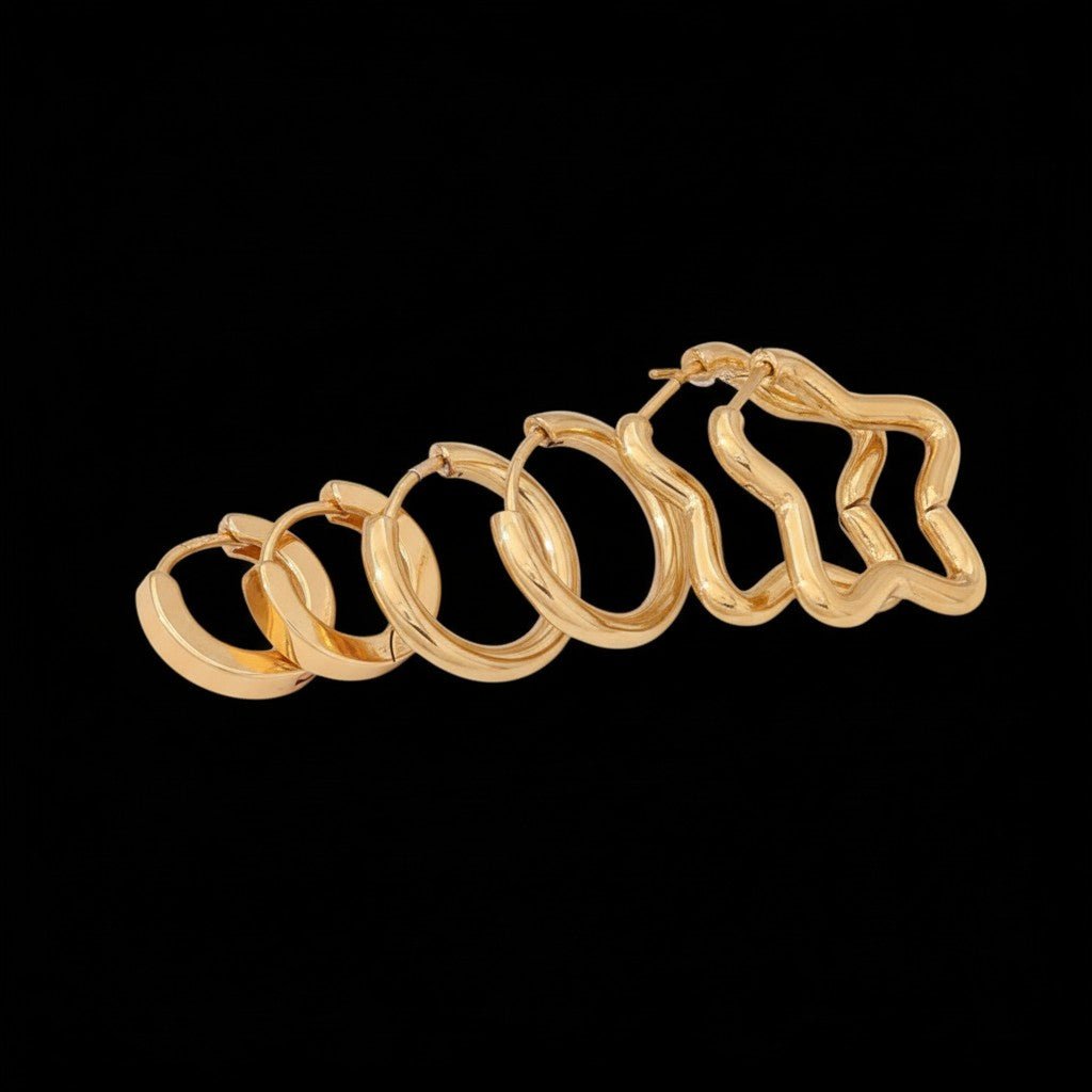 Goudkleurige stainless steel oorringenset – 2x rond + 1x stervormig – 3 paar - Aramat Jewels - Sieradensets - cadeautip