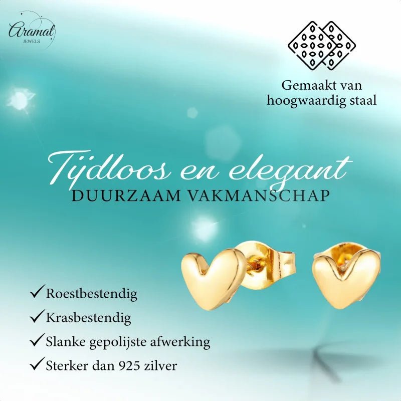 Gouden hartvormige oorbellen.