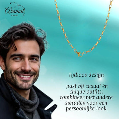 Goudkleurige Stalen Ketting rechthoekige schakel - Aramat Jewels - Halskettingen - cadeautip