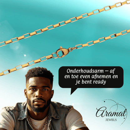 Goudkleurige Stalen Ketting rechthoekige schakel - Aramat Jewels - Halskettingen - cadeautip